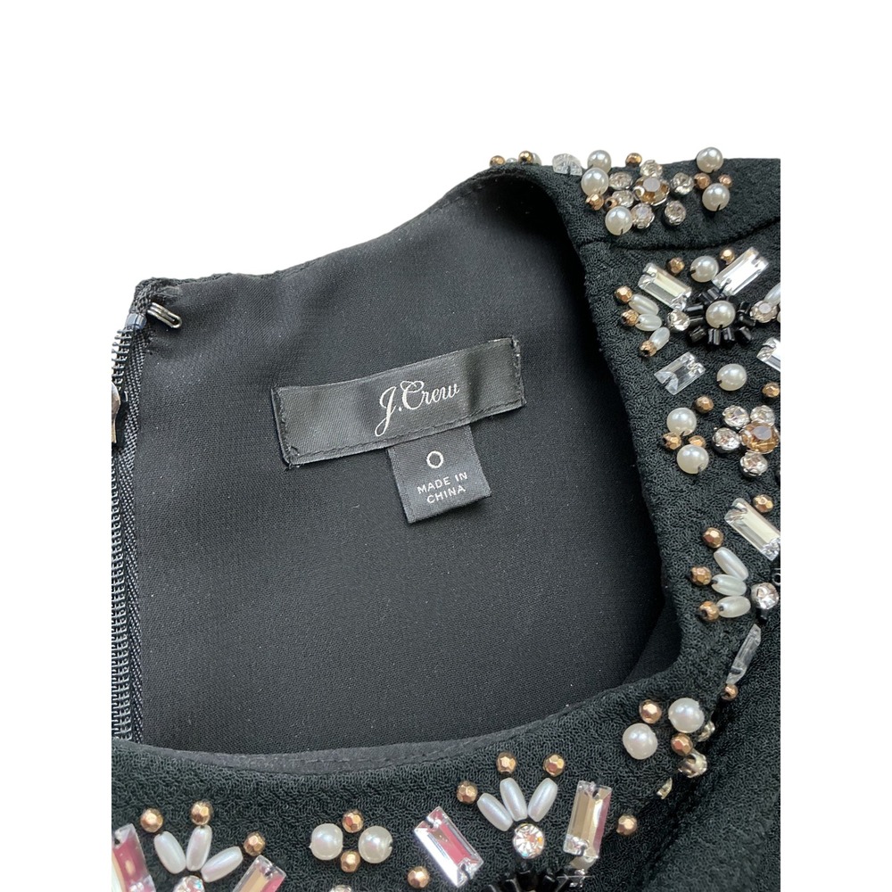 J.Crew Black Embellished Crystal Pearl Neck Shift Dress Long Sleeve Womens 0 - Picture 4 of 10